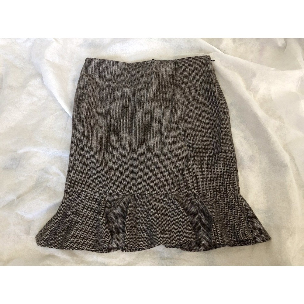 BROWN TWEED RUFFLE HEM SKIRT WITH BACK LACING